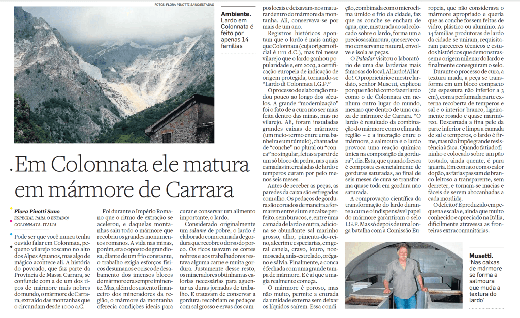 Minha matéria sobre o lardo di Colonnata, no Paladar de hoje