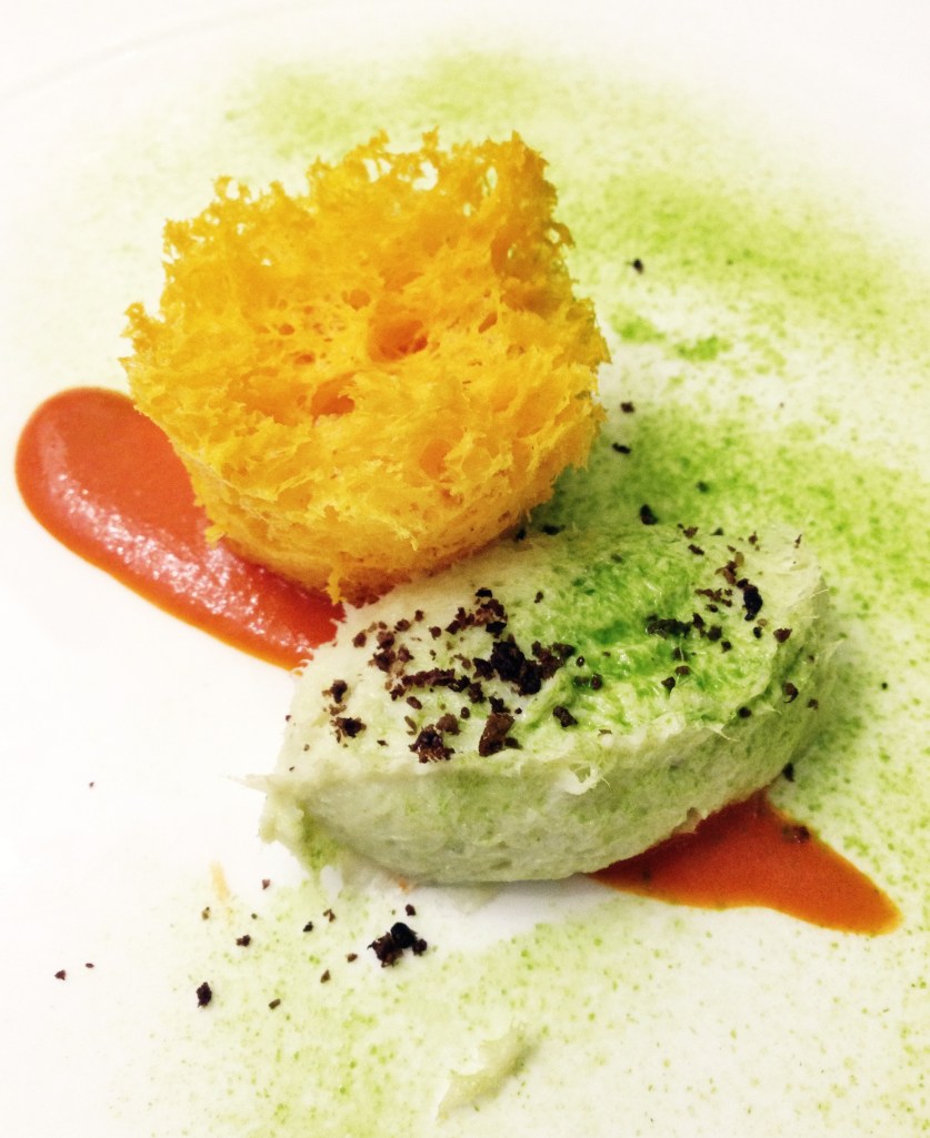 Creme Bacalhau (baccalà mantecato) e esponja de pimentões